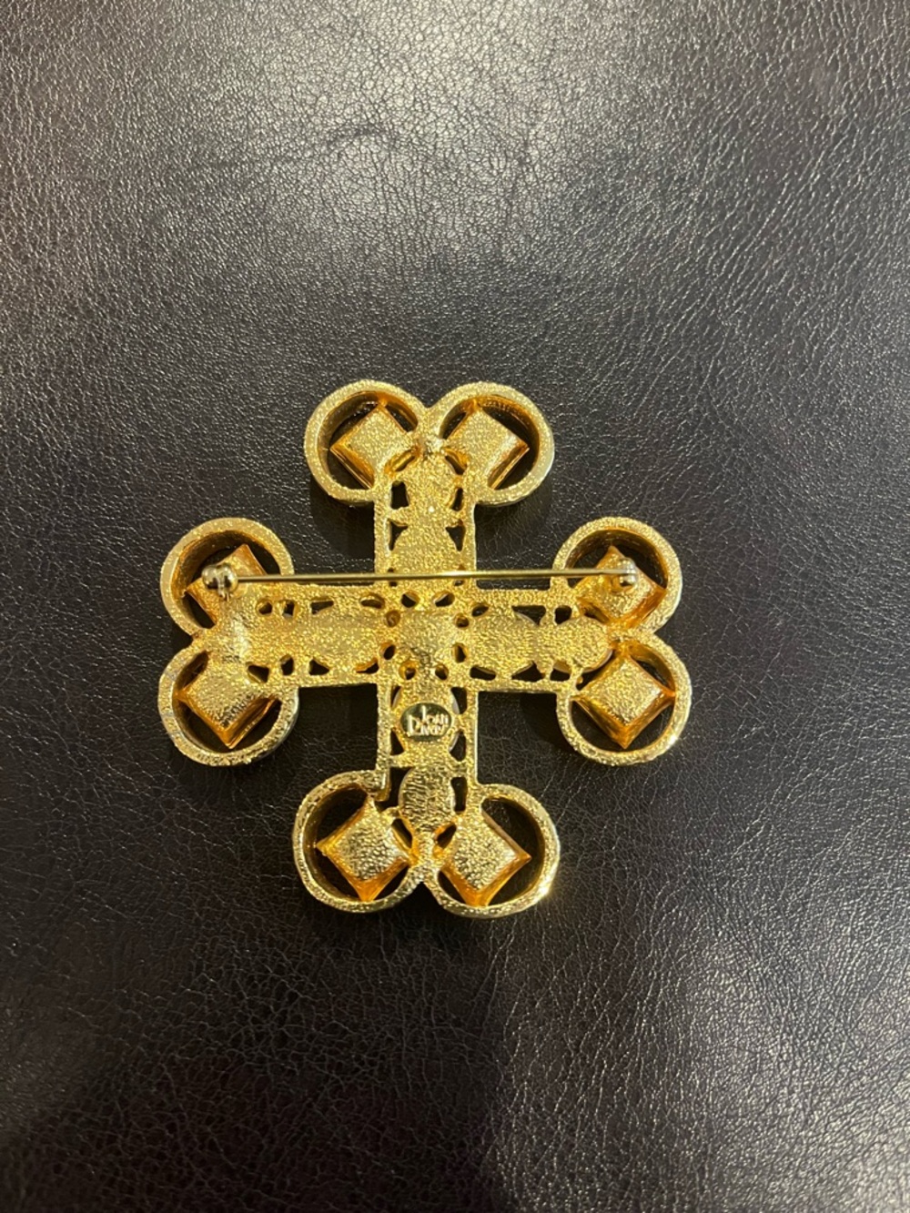 Joan Rivers Gold-Tone Maltese Cross Brooch with Pearls and Red & Green stones - Picture 3 of 4